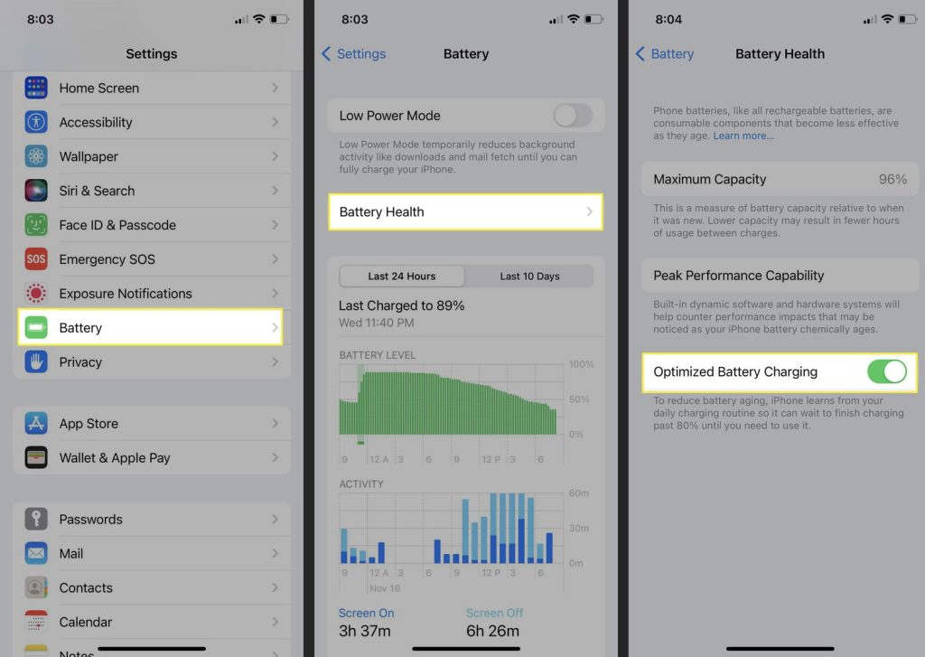 enable Optimized Battery Charging