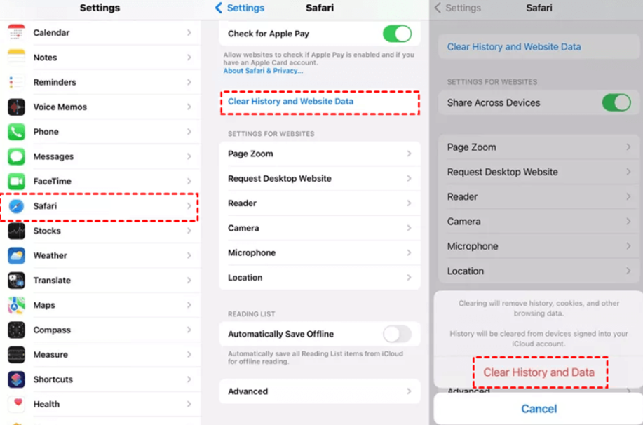 Safari settings on iphone